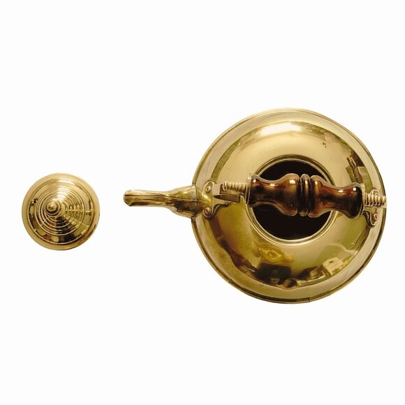 Vintage Ornate Brass & Amber Glass Handle Footed Teapot - Picture 3 of 9